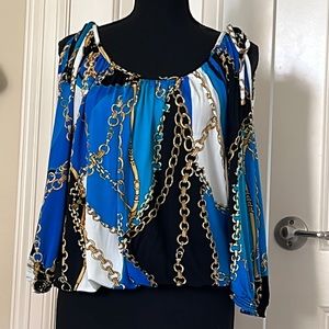 Cache cold shoulder nautical chain print top